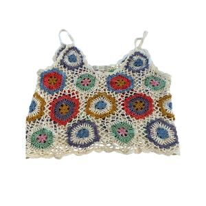 Altar’d State Crochet Cropped Tank Top Cotton White Boho Festival Hippie Large